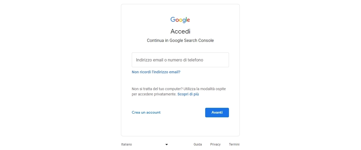 Come impostare Google Search Console: 1. Esegui l'accesso a Google Search Console - SEO Brescia