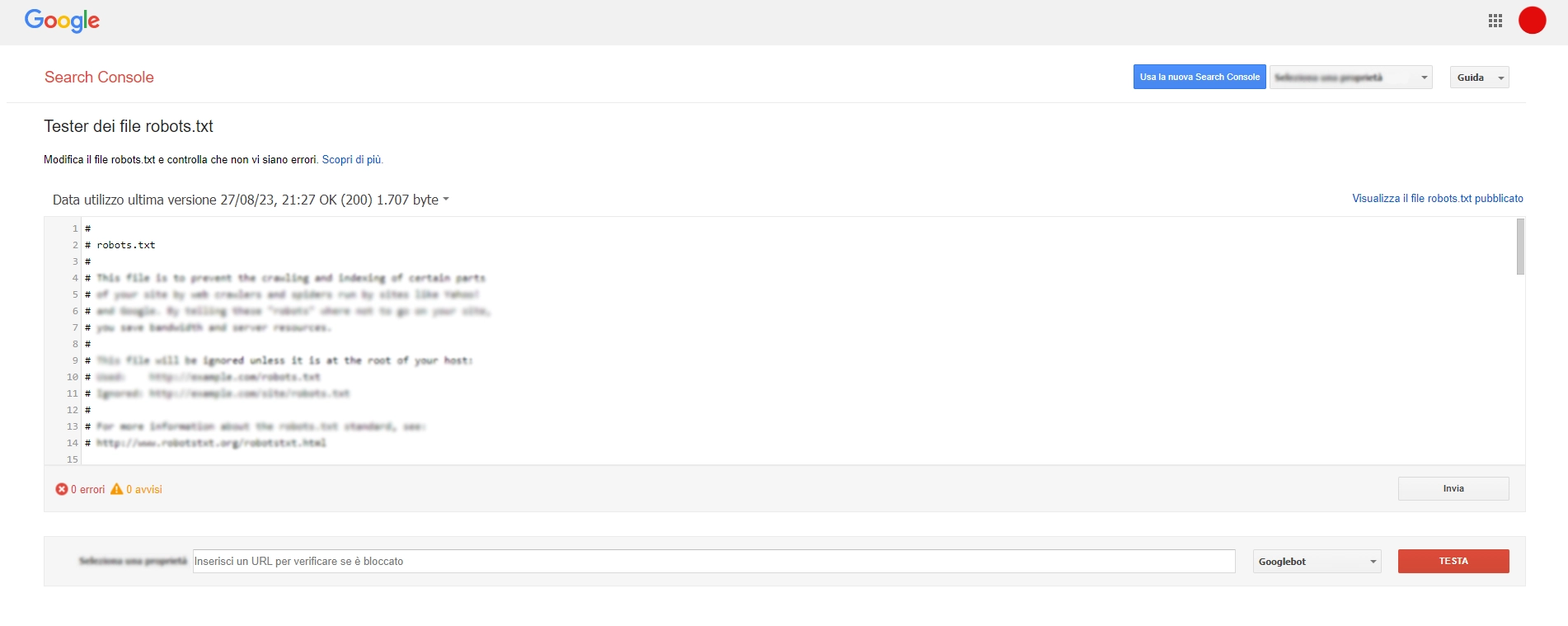 Come impostare Google Search Console: 3. Risultato test robots.txt - SEO Brescia Come impostare Google Search Console: 3. Risultato test robots.txt - SEO Brescia