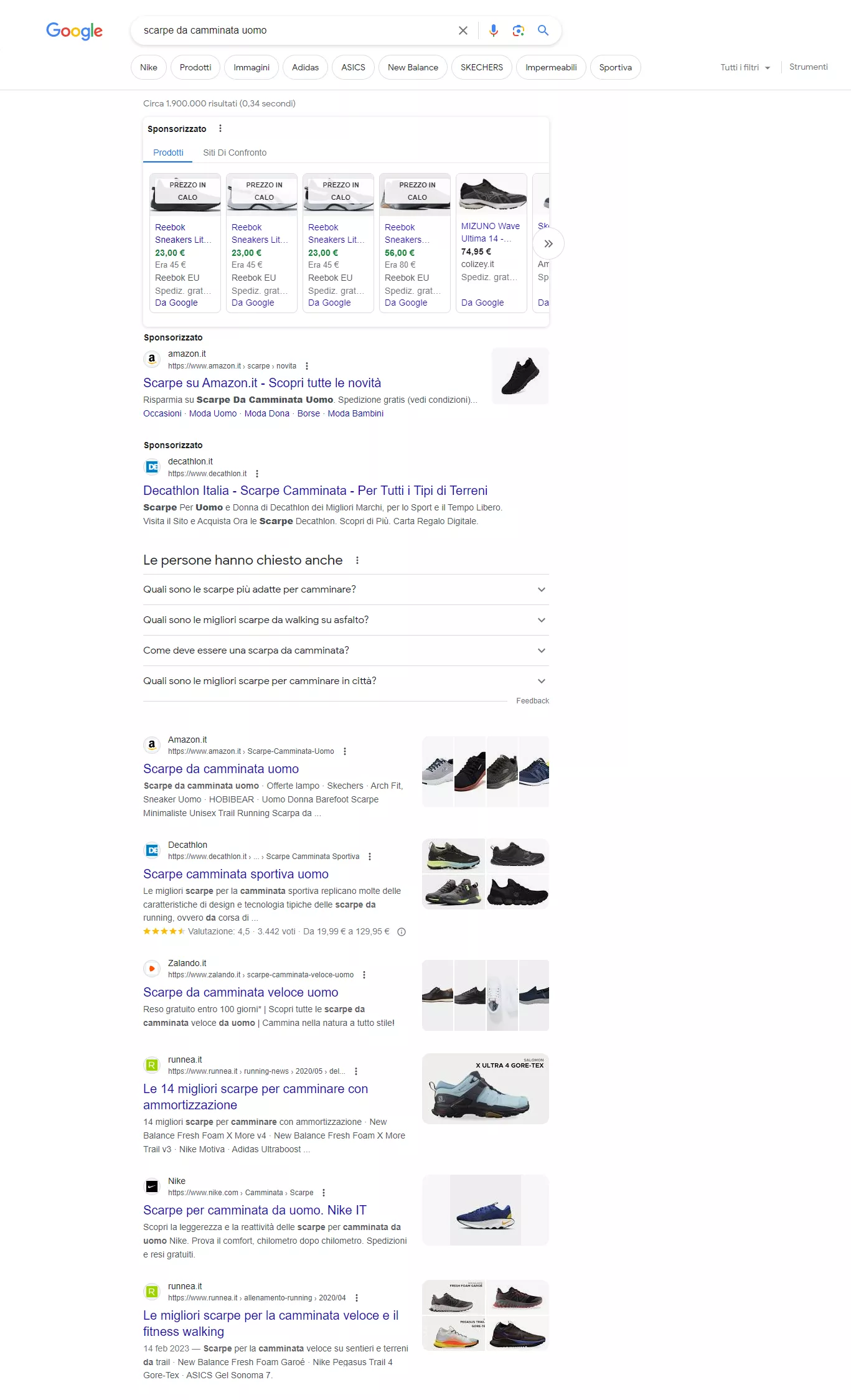 Perché scegliere parole chiave long tail: risultati di ricerca per keyword scarpe da camminata uomo - SEO Brescia