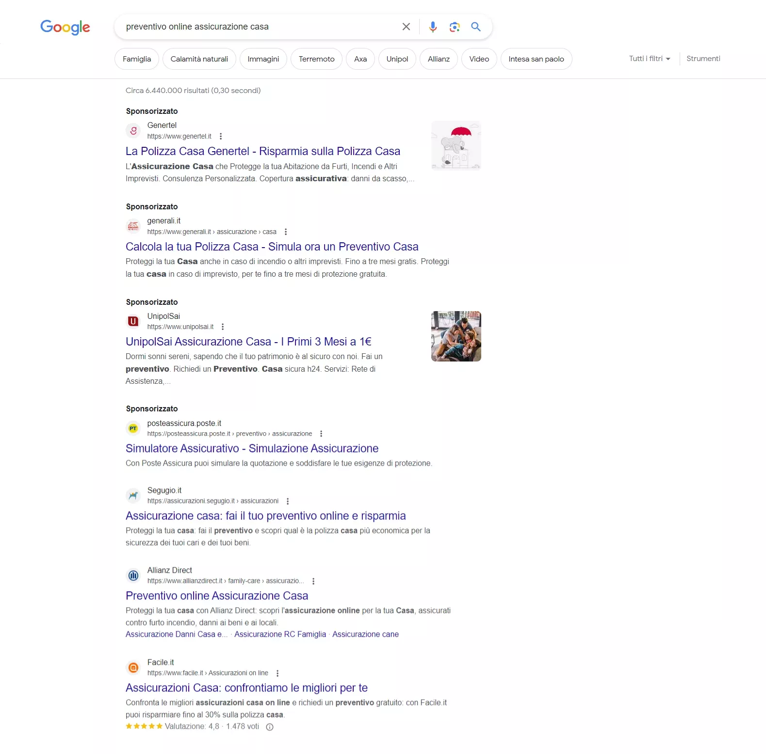 Risultati di ricerca Google intendo transazionale  - SEO Brescia