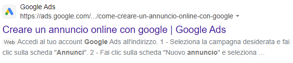 meta description in azione nei risultati di Bing