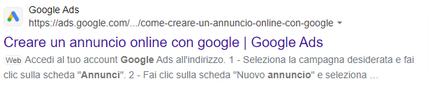 meta description in azione nei risultati di Bing